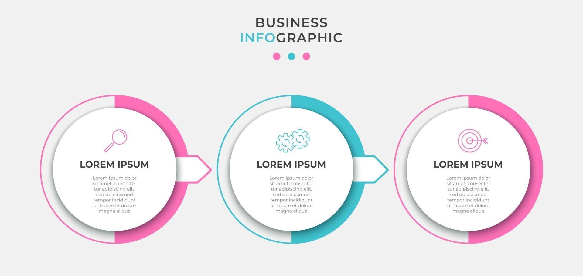 Infografik-Designvorlage mit Symbolen und 3 Optionen oder Schritten vektor