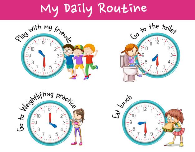 Barn och olika aktiviteter för daglig rutin vektor