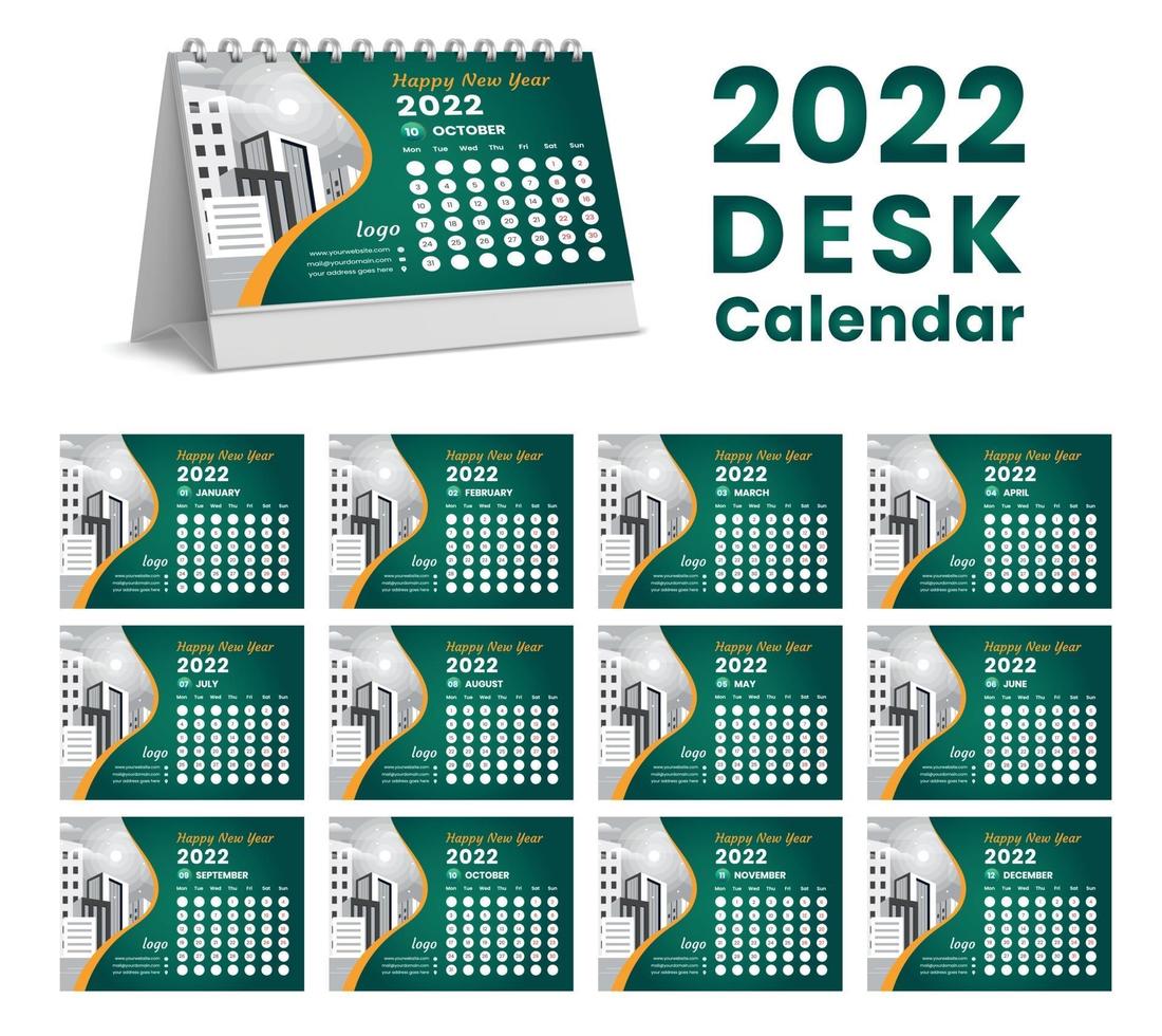 Set Tischkalender 2022 Vorlagendesign, Satz von 12 Monaten, vektor