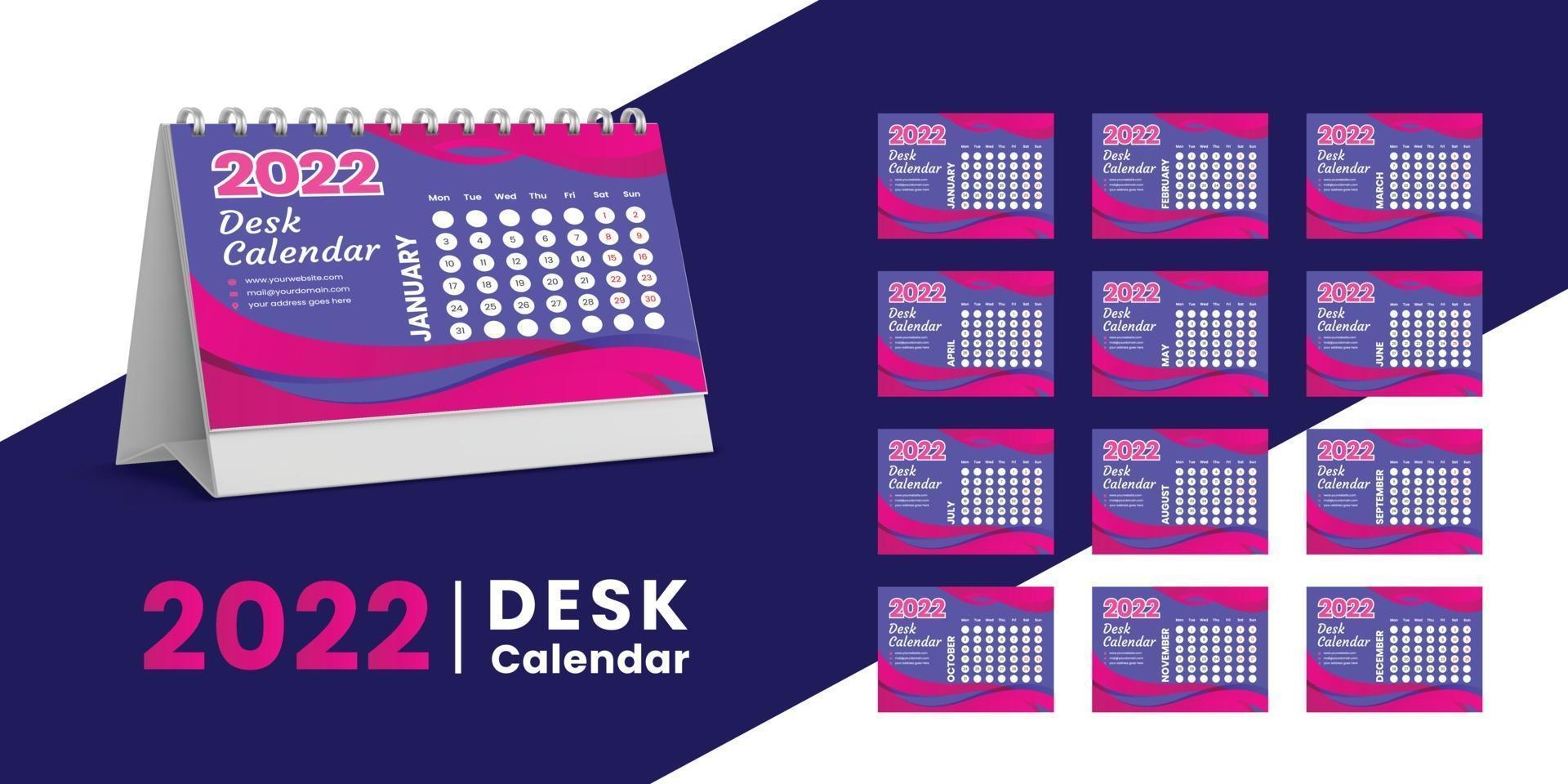 Set Tischkalender 2022 Vorlagendesign, Satz von 12 Monaten, vektor