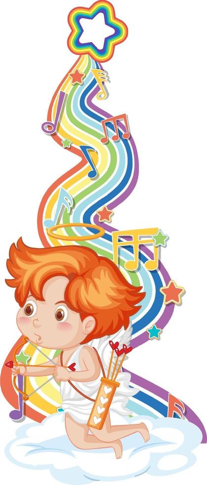 cupid pojke med melodisymboler på regnbågens våg vektor