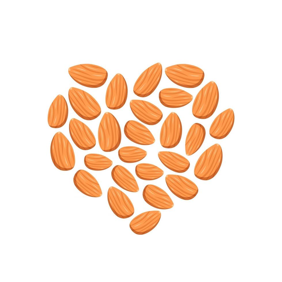Mandelnuss-Symbol. entkerntes Herz. Lebensmittel für eine gesunde Ernährung vektor
