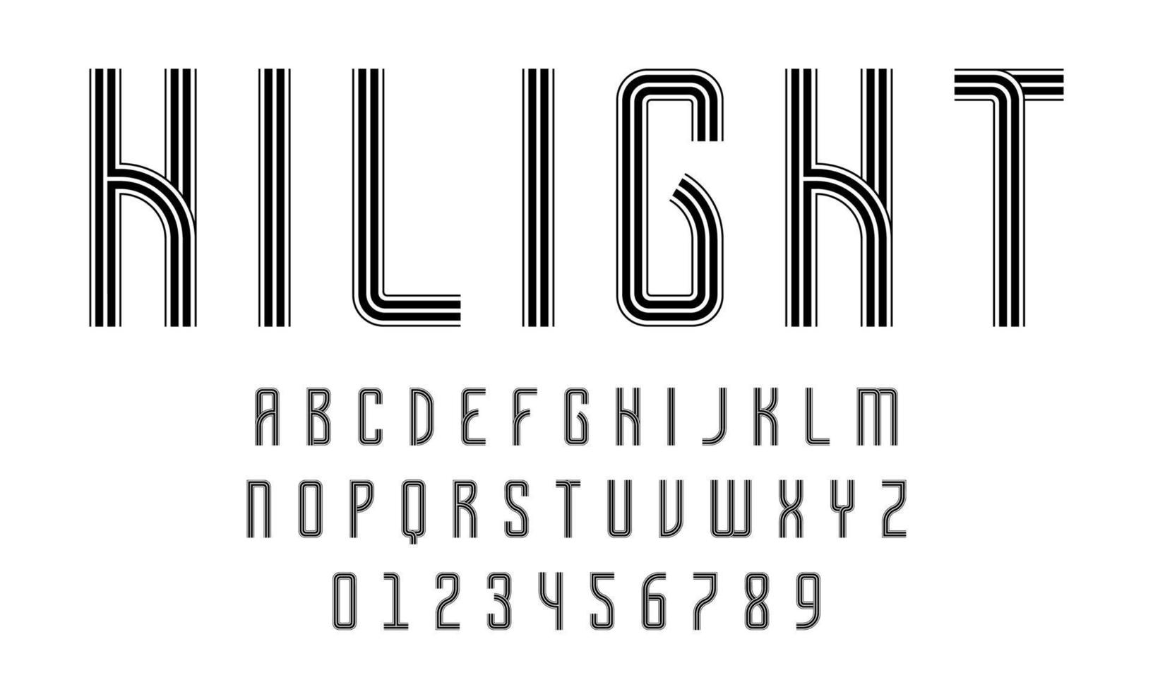 uppsättning alfabet teckensnitt bokstäver och siffror modern abstrakt design med linjer vektorillustration vektor