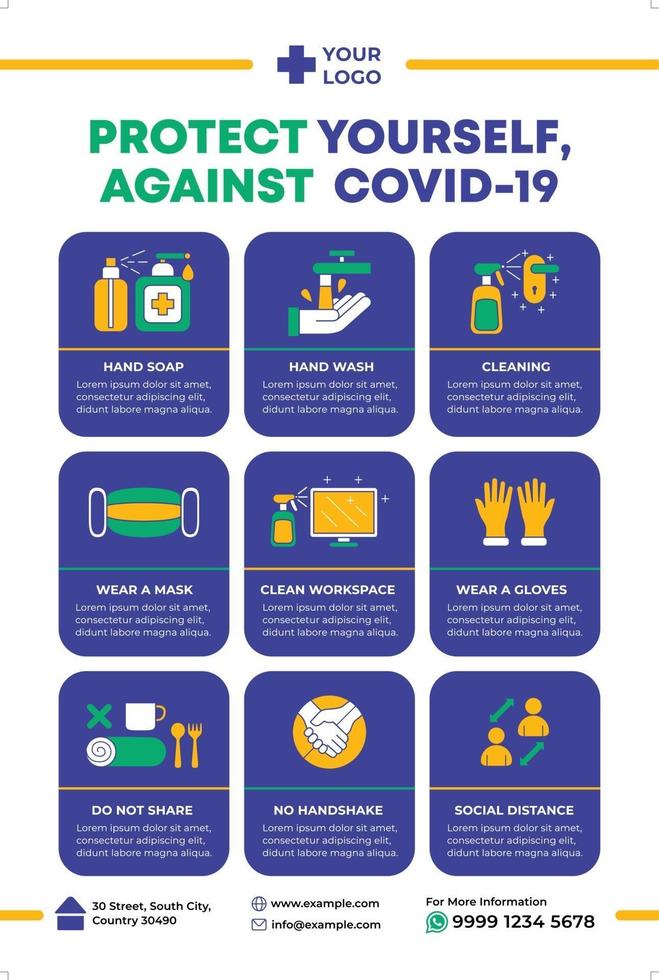 Covid-19-Poster im flachen Design-Stil. Coronavirus-Kampagne. vektor