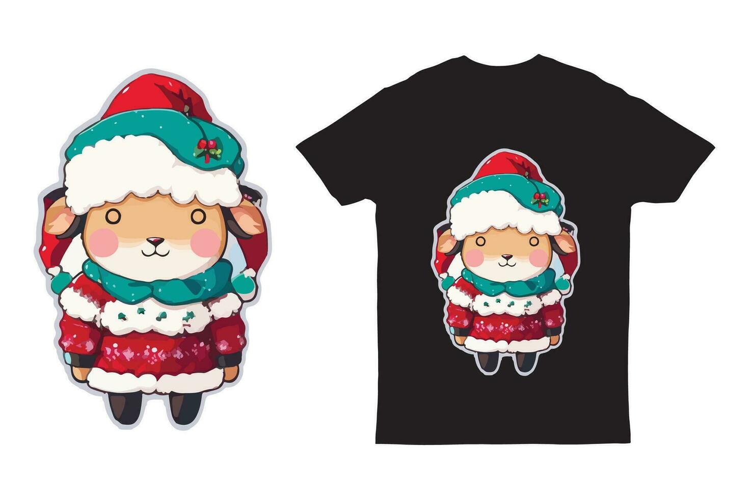Illustration t Hemd von Karikatur Schaf mit Santa Hut und Weihnachten Sweatshirt vektor