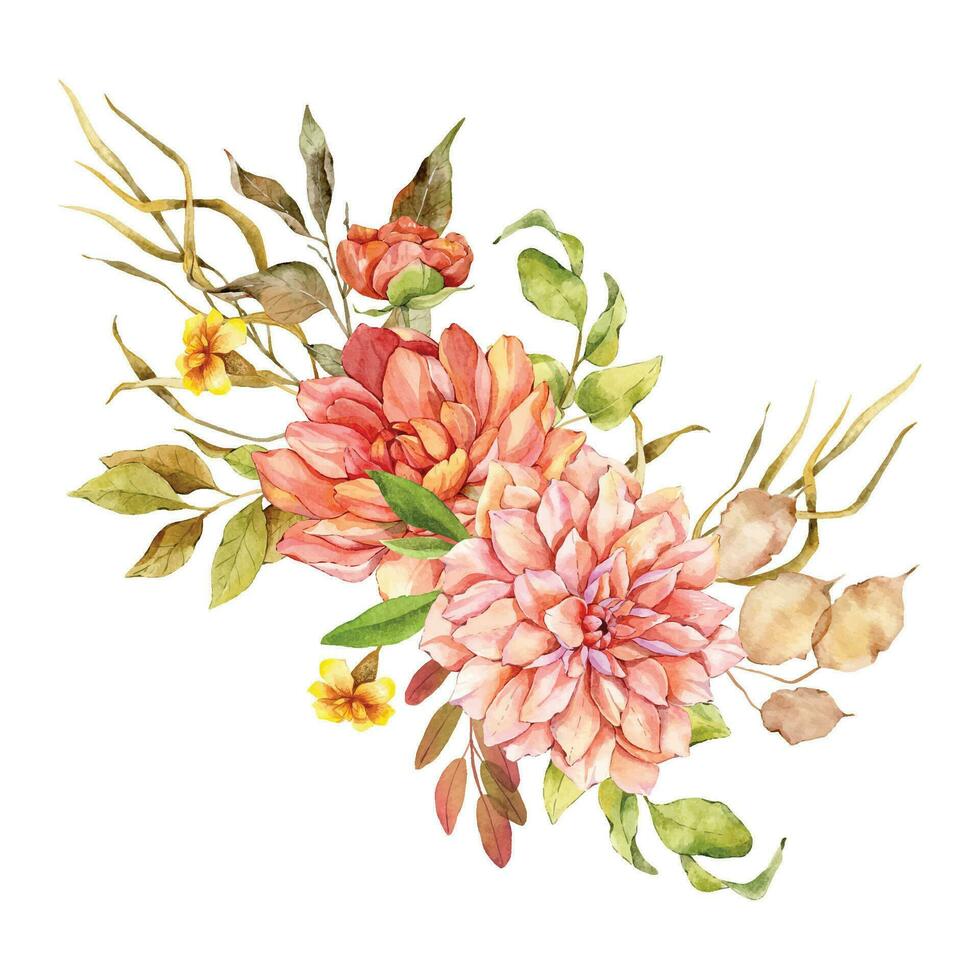 Aquarell fallen Blumen- Strauß Hand gemalt Illustration. Hand gemalt Aquarell Blumen isoliert auf Weiß Hintergrund. perfekt zum Hochzeit Einladungen, Braut- Dusche und Blumen- Gruß Karten vektor