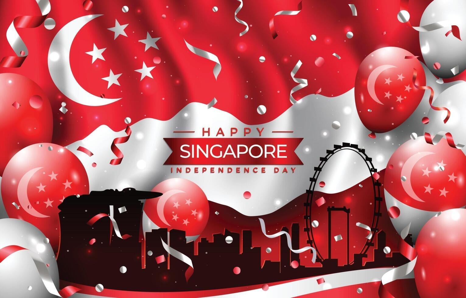 glad singapore självständighetsdag med stadssilhuett vektor