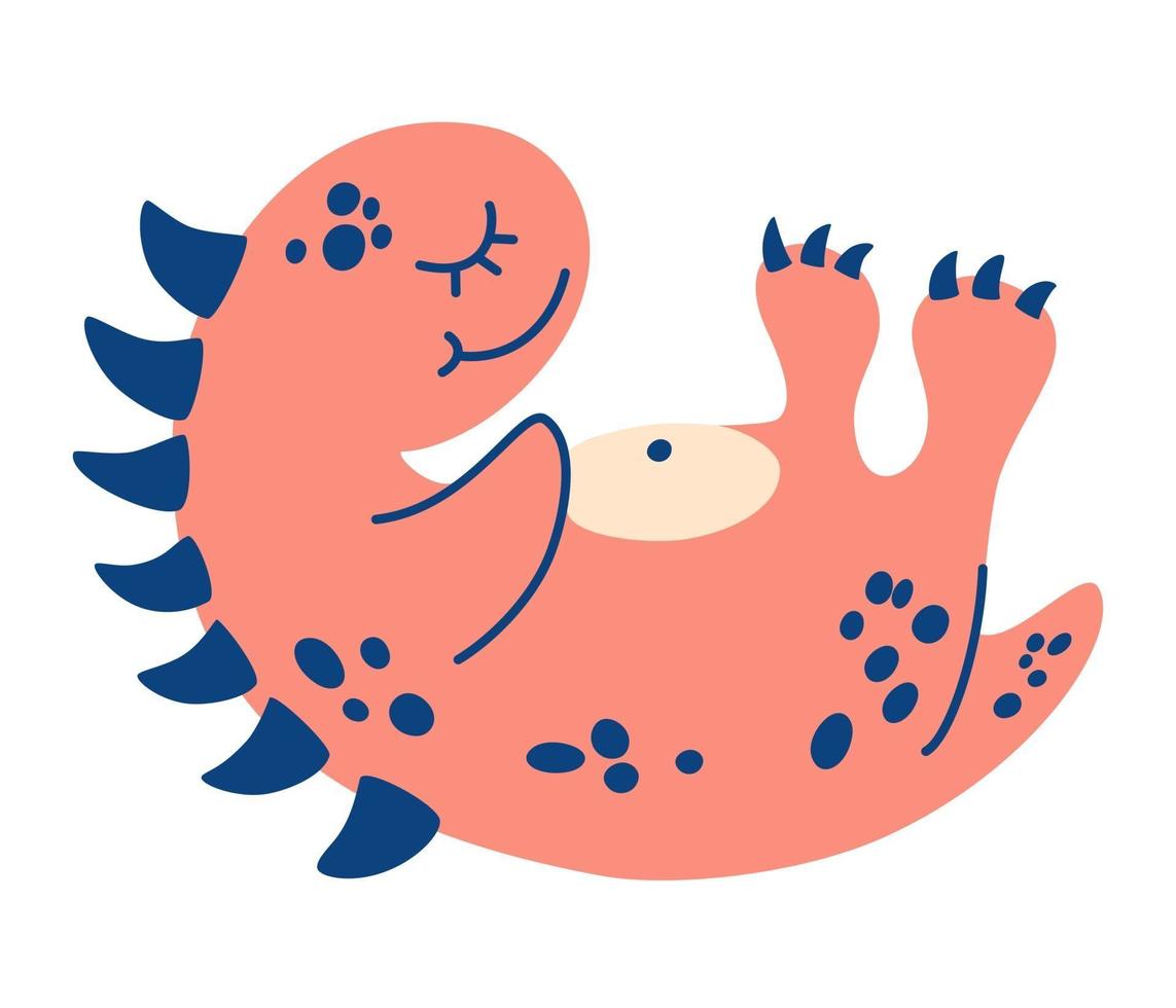 niedlicher Cartoon-Dinosaurier. Auf dem Rücken liegt ein kleiner rosa Dinosaurier. vektor