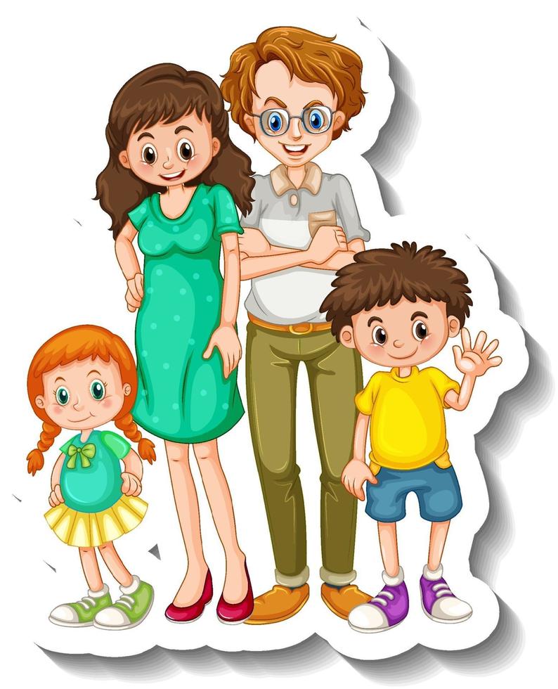 eine Aufklebervorlage mit kleinen Familienmitgliedern Zeichentrickfigur vektor