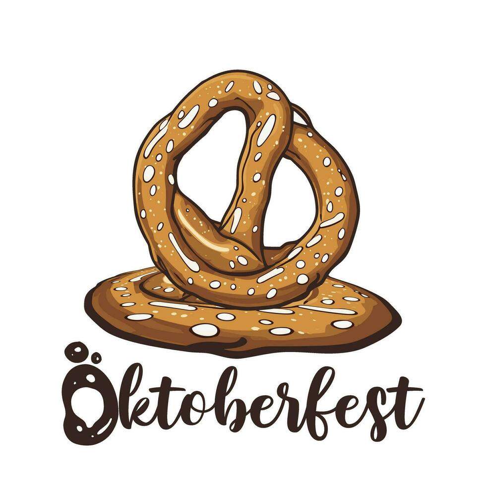 Oktoberfest Urlaub Hintergrund mit Brezel und Bier Stein Glas. gefeiert Deutsche Oktoberfest Tag Party Bayern Festival Banner. Bier Becher, Riese Brezel, Becher mit Schaum traditionell Essen von Deutschland. vektor