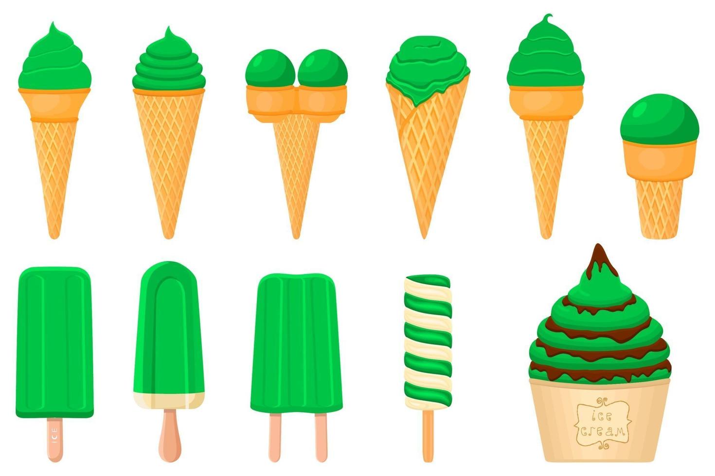 Illustration zum Thema irischer Feiertag St. Patrick Day, großes Set Eis vektor