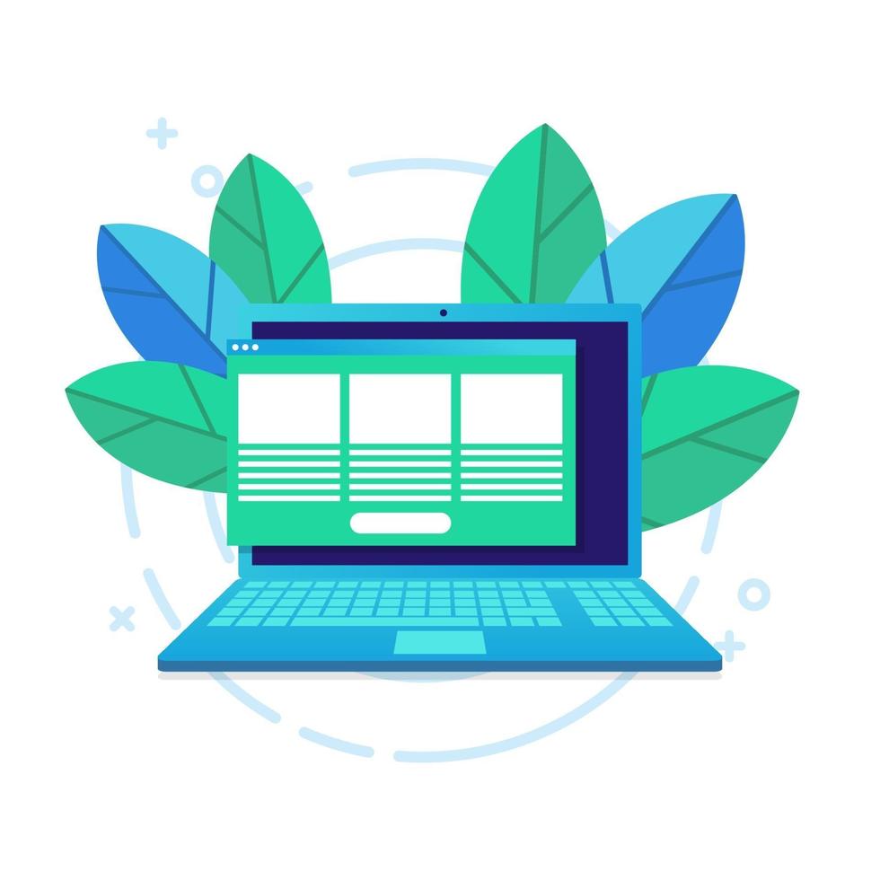 bärbar dator med öppen webbläsare och flytande fönster. vektor