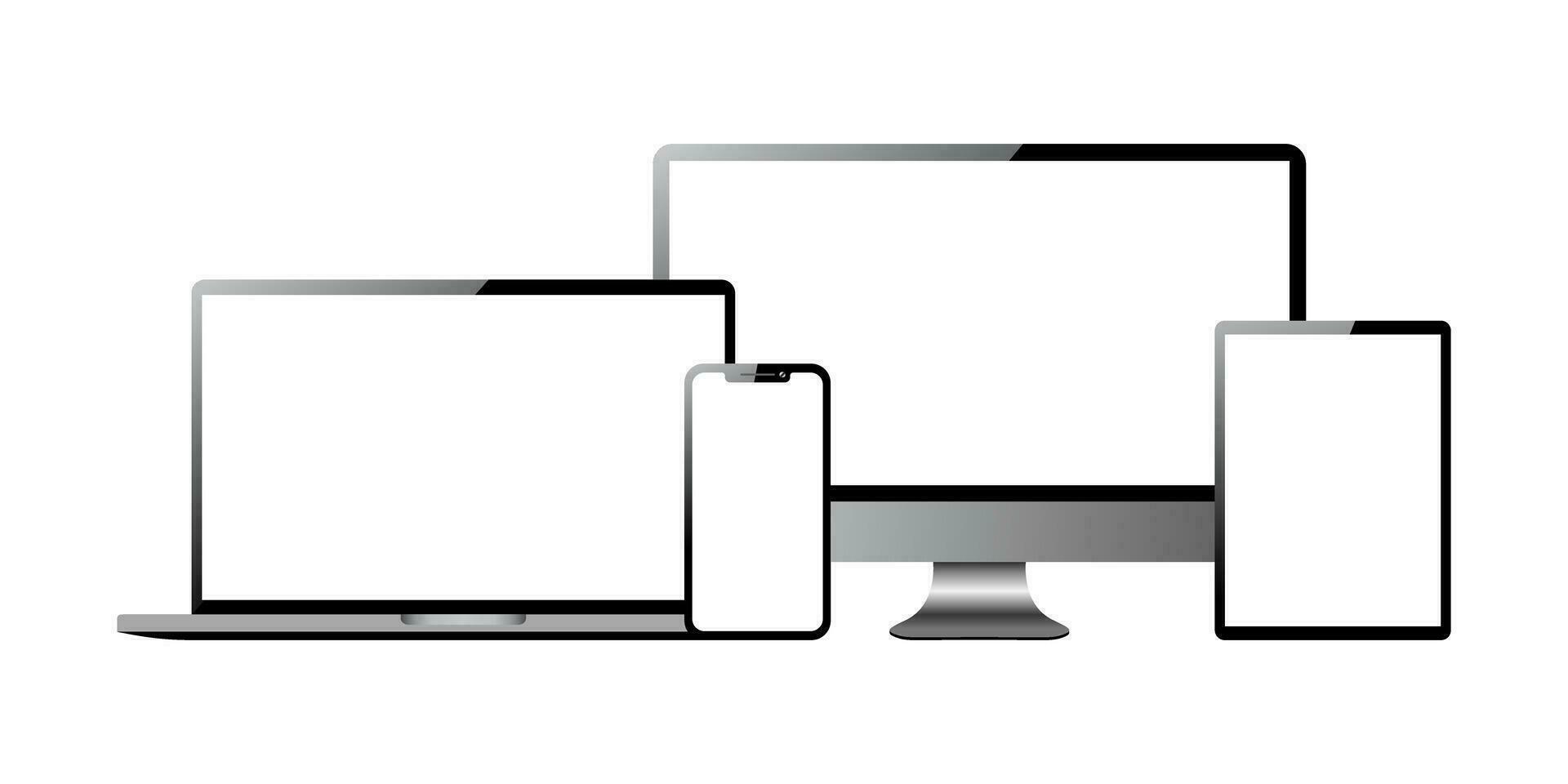 bärbar dator läsplatta telefon skrivbordet övervaka enheter tom vit skärm attrapp vektor illustration