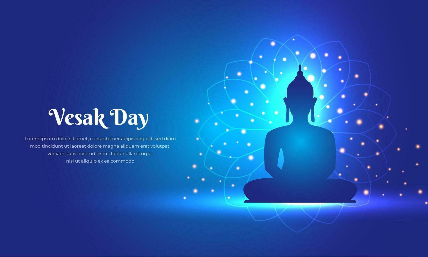 firande Vesak dag design med buddha silhuett vektor. skinande Vesak dag design bakgrund vektor. vektor