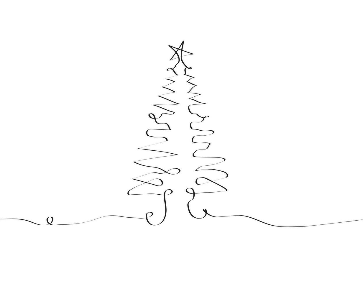 fröhlich Weihnachten Baum Gliederung Gruß Karte Vektor Illustration Design. Gruß Karte. Weihnachten Baum.