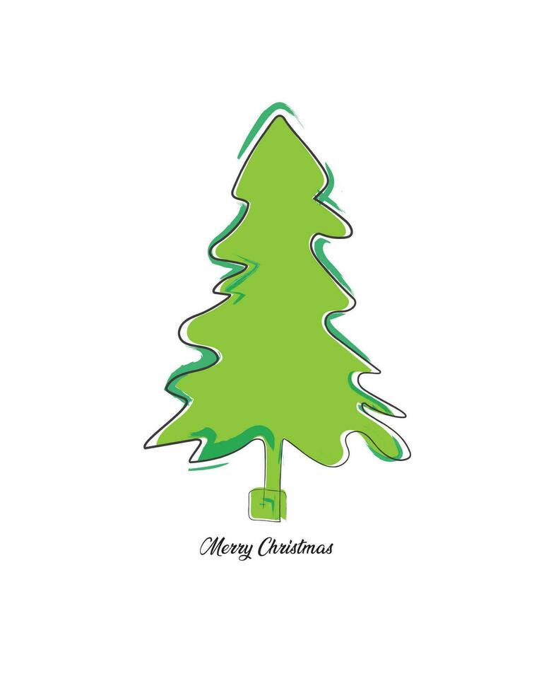 fröhlich Weihnachten Baum Gliederung Gruß Karte Vektor Illustration Design. Gruß Karte. Weihnachten Baum.