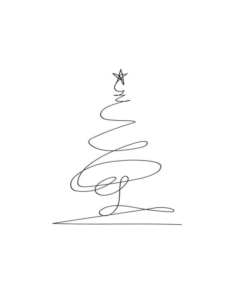 fröhlich Weihnachten Baum Gliederung Gruß Karte Vektor Illustration Design. Gruß Karte. Weihnachten Baum.