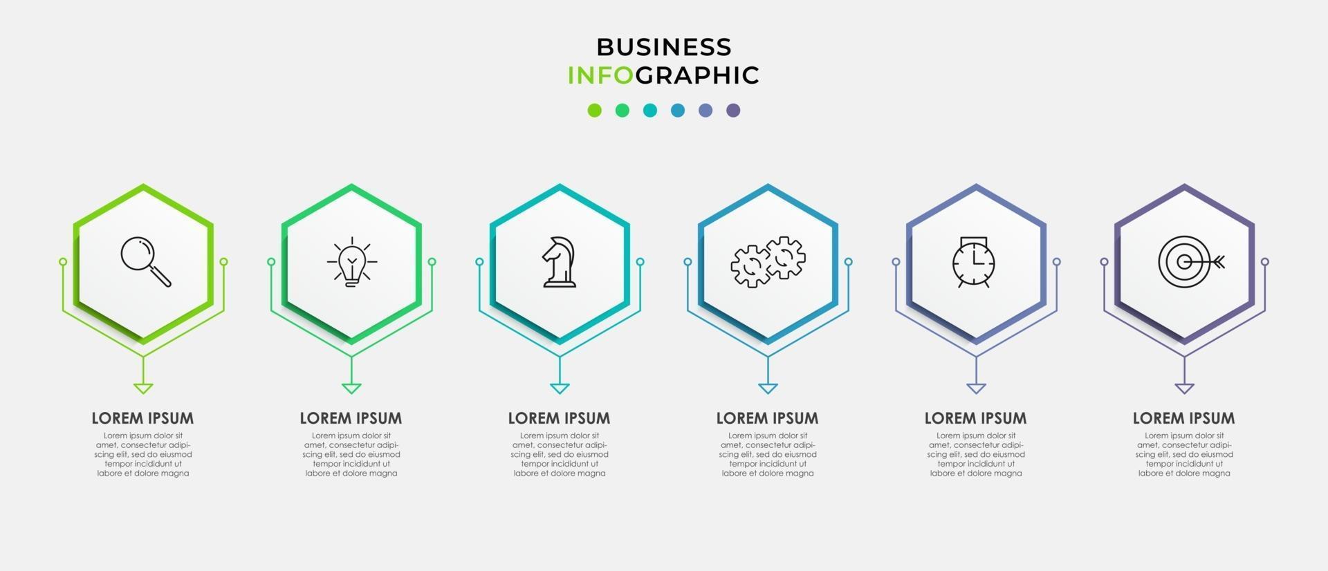 Infografik-Designvorlage mit Symbolen und 6 Optionen oder Schritten vektor