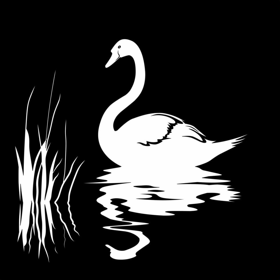 svart och vit illustration design av svanar på vatten vektor