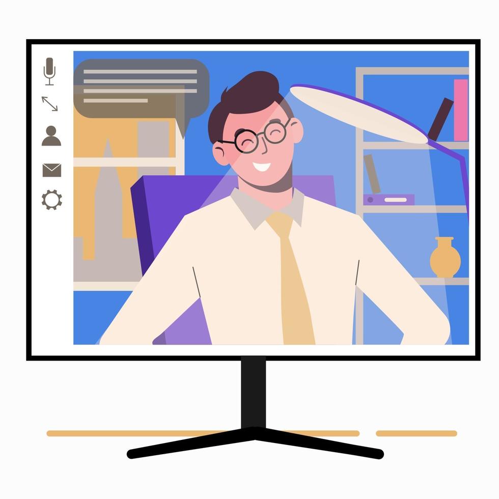 chattar online. man på bildskärmen. arbeta hemma, frilans vektor