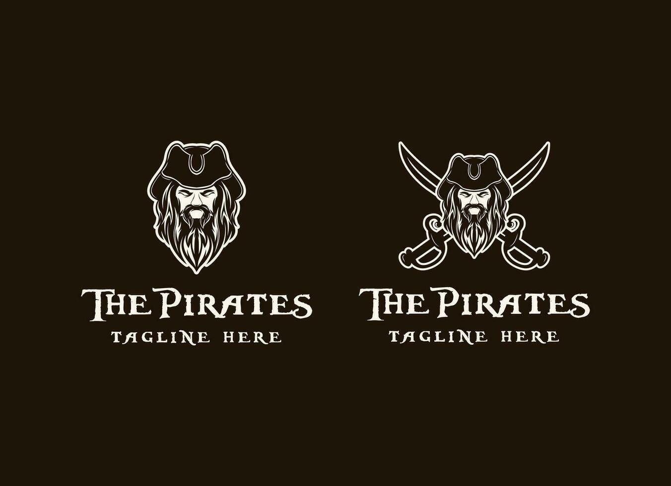 vintage grunge kopf piratenbart alter mann logo design vektorgrafik symbol symbol zeichen illustration kreative idee vektor