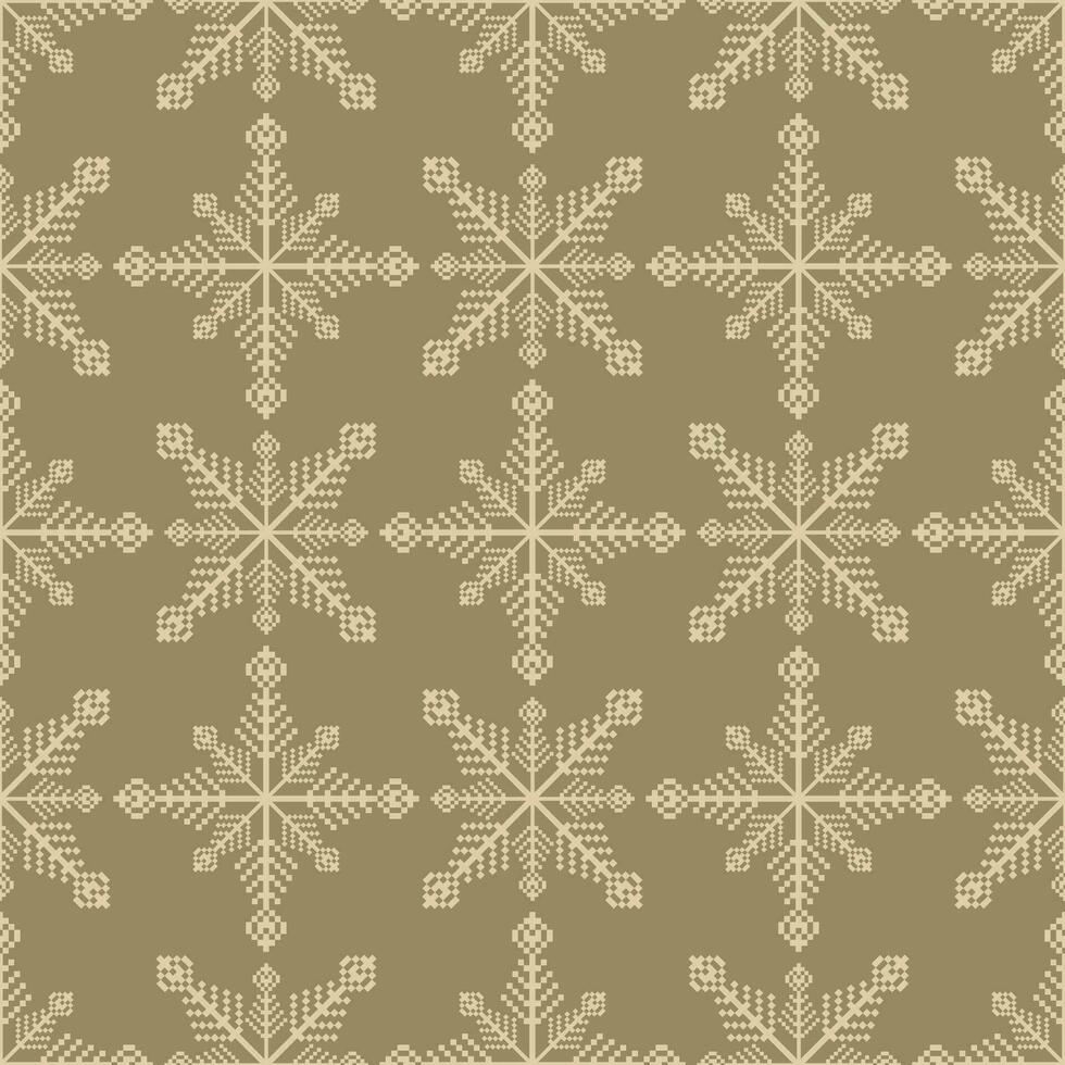 Jahrgang ethnisch Blumen- geometrisch Muster. geometrisch Schneeflocken nahtlos Muster Pixel Kunst Stil. nordisch Hygge Muster verwenden zum Stoff, Textil, Zuhause Dekoration Elemente, Polster, Verpackung, usw vektor