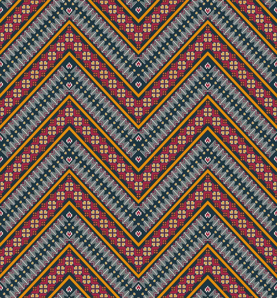 aztekisch Stickerei Zickzack- Muster. ethnisch Blumen- geometrisch Zickzack- gestalten nahtlos Muster Pixel Kunst Stil. ethnisch geometrisch Zickzack- Stich Muster verwenden zum Textil, Zuhause Dekoration Elemente, usw. vektor