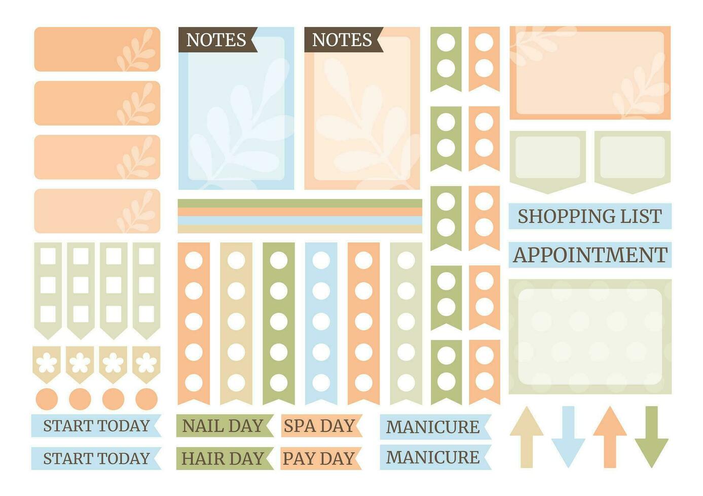 mjuk färgrik varje vecka planerare klistermärken uppsättning för dagordning, anteckningsbok, dagbok. vektor
