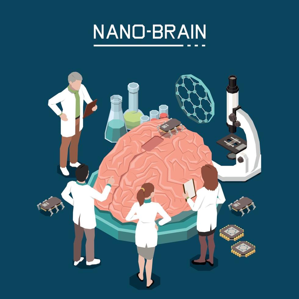 nanoteknik brein isometrisk komposition vektorillustration vektor