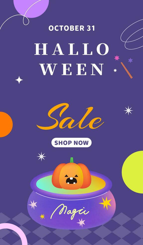 Halloween Verkauf Poster Banner Vektor Illustration Vorlage. Kürbis Hexe Zirkus Party Luftballons Webseite Sozial Medien Einladung Gruß Fahrkarte bunt Freude Tarot Karte