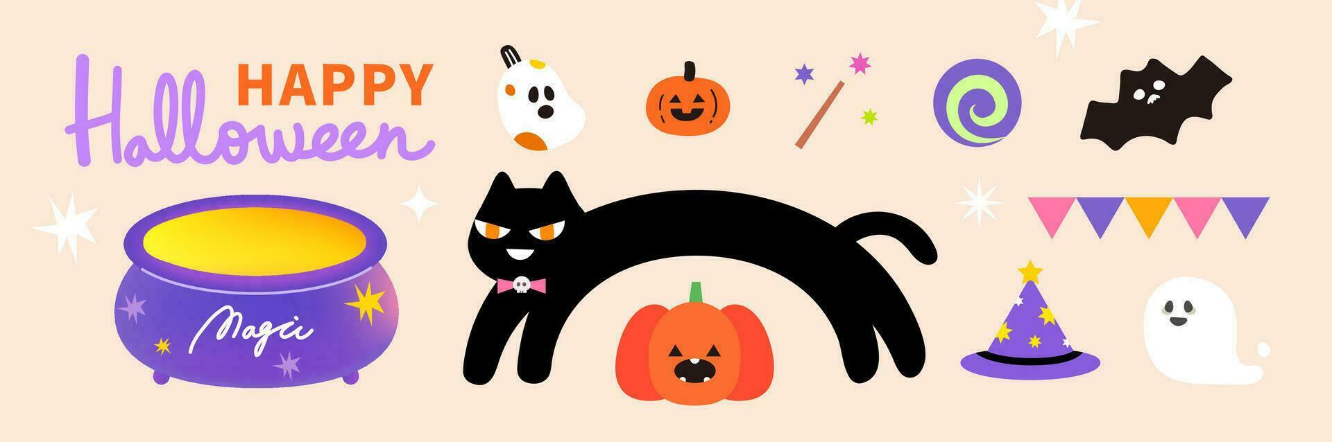 Halloween Vektor Illustration Element Satz. Kürbis Katze Titel Verkauf Vorlage Banner bunt Party Einladung Karte