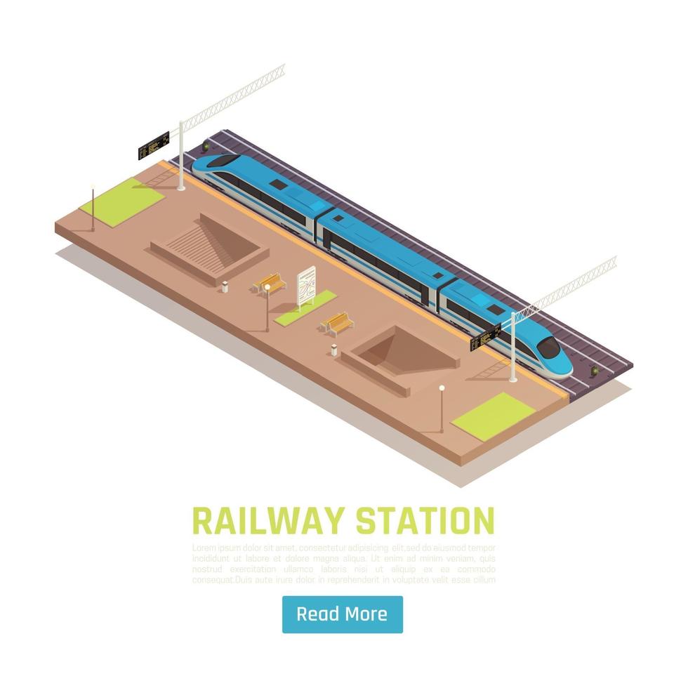 järnvägsstation isometrisk bakgrundsvektorillustration vektor