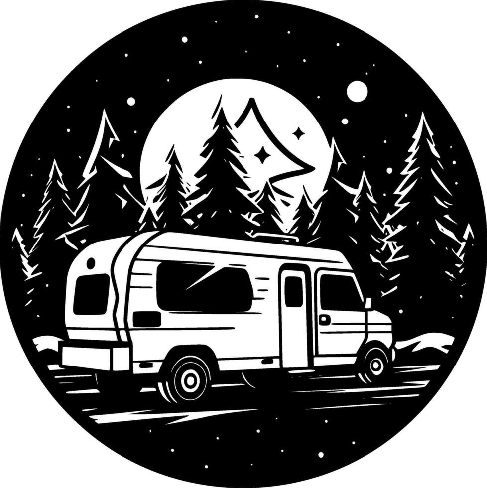 Camping - - schwarz und Weiß isoliert Symbol - - Vektor Illustration
