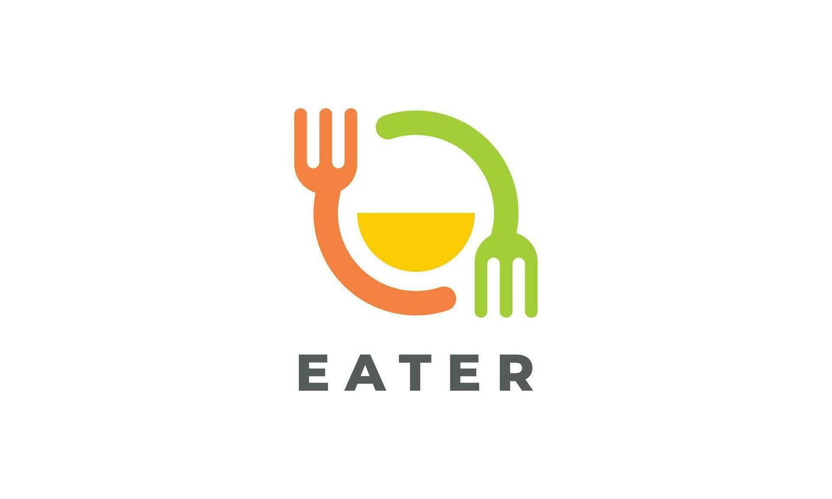 avrundad gaffel mat logotyp med leende karaktär vektor