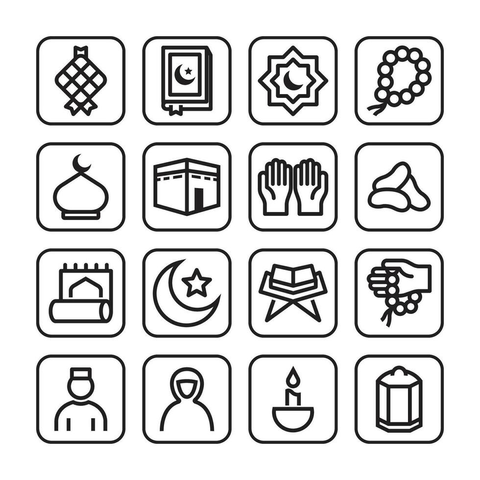 islamisch Religion Symbol Pack Sammlung mit Gliederung Stil Design Vektor