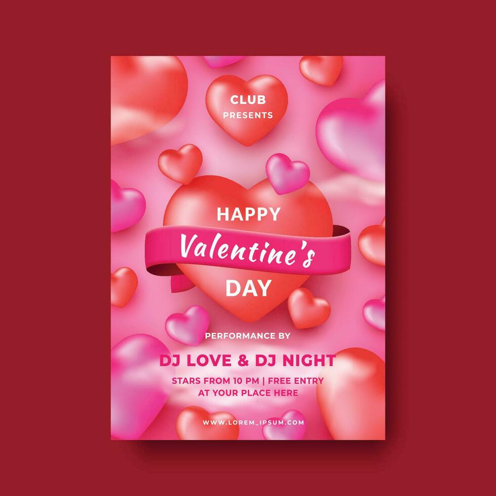 glücklich Valentinstag Tag Poster romantisch Konzept zum Party Einladung, schön Hintergrund mit Herzen Ornament Vektor