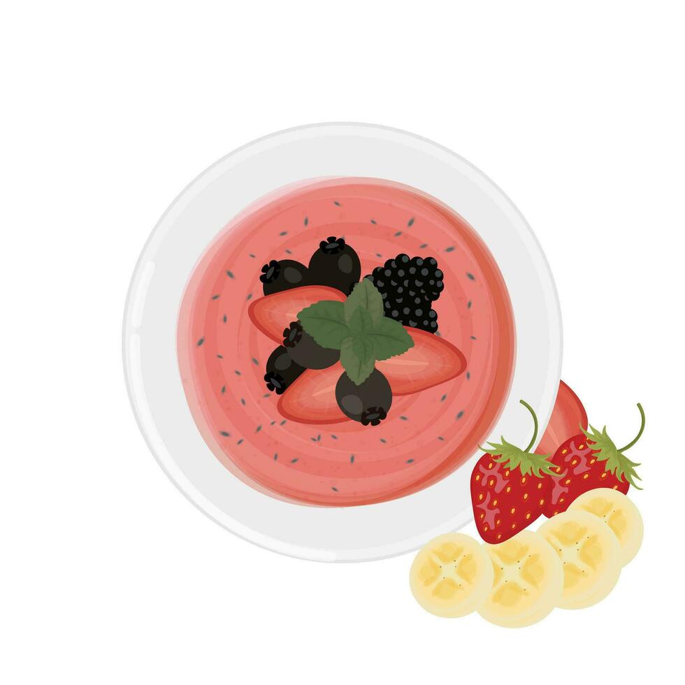 logotyp illustration av jordgubb smoothie med färsk frukt garnering vektor