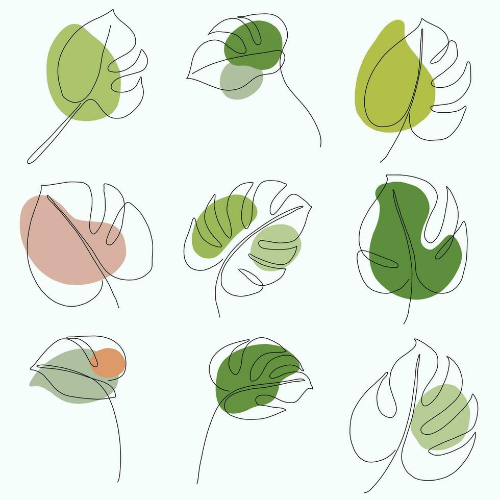 einfachheit monstera blatt freihand kontinuierliche linienzeichnung flaches design. vektor