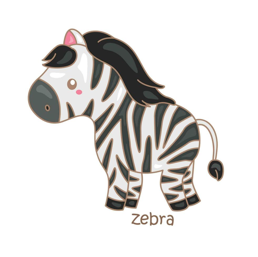 Alphabet z zum Zebra Wortschatz Schule Lektion Karikatur Illustration Vektor Clip Art Aufkleber