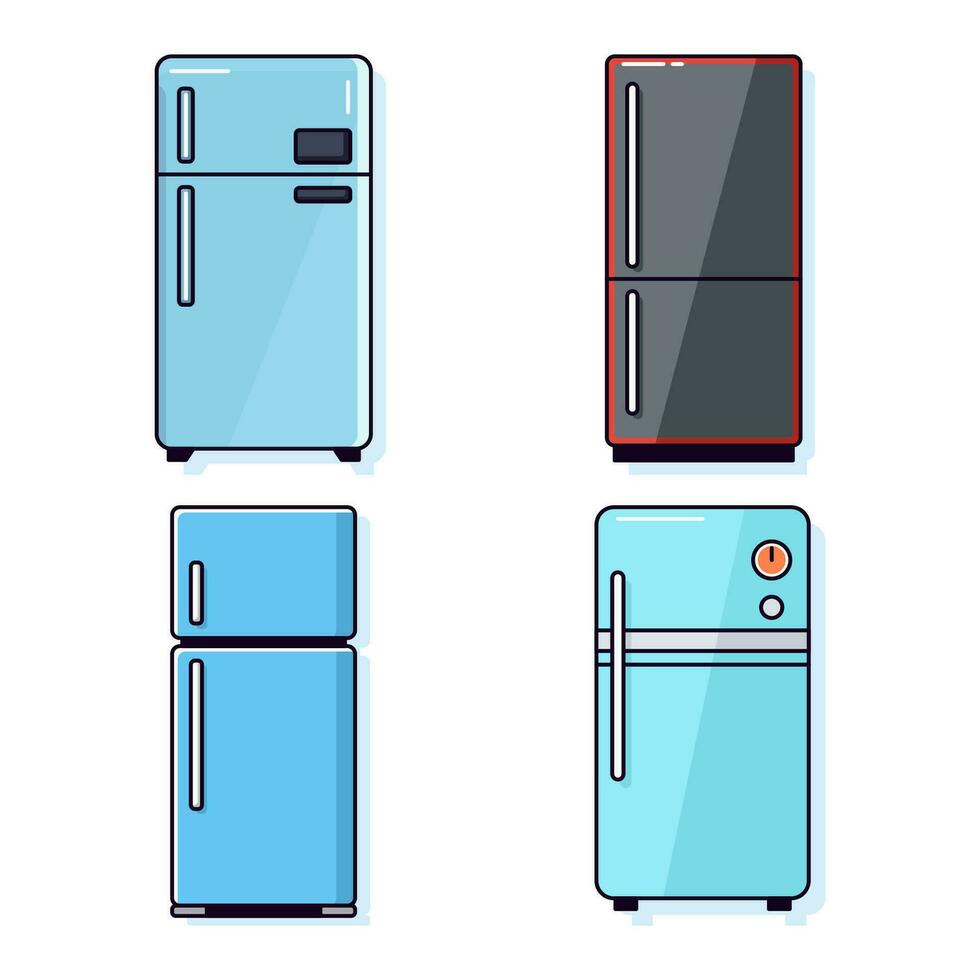 kylskåp platt illustrationer samling. perfekt för annorlunda kort, textil, webb webbplatser, appar vektor