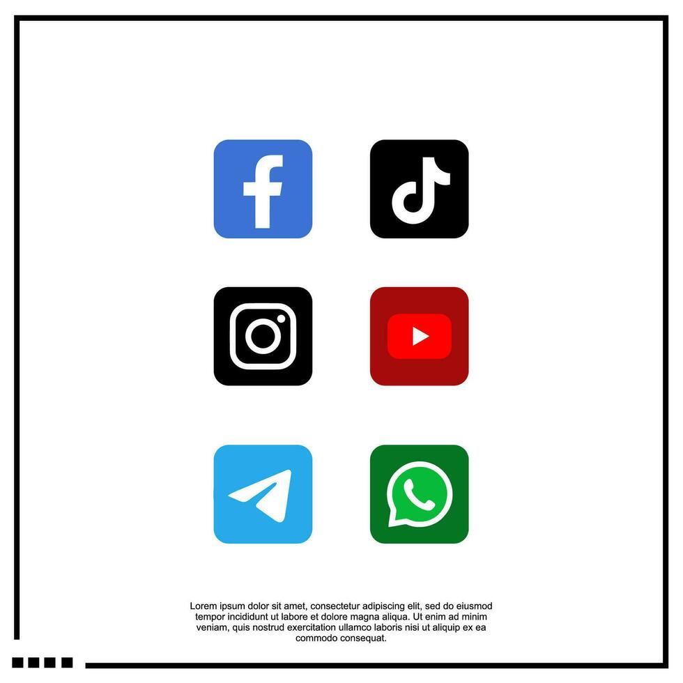 social media ikon Facebook, Twitter, Instagram, tik tok, vilka appar, Youtube, telegram vektor