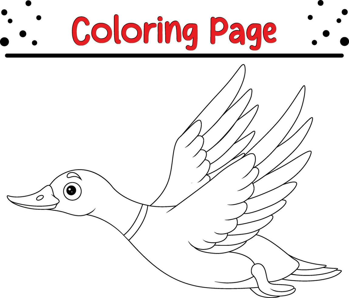 söt Anka tecknad serie flygande färg sida. svart och vit vektor illustration för en färg bok.