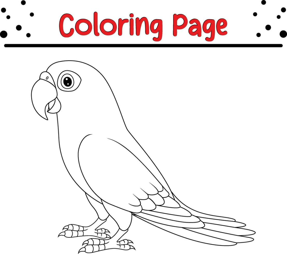 söt papegoja fågel färg sida. svart och vit vektor illustration för en färg bok.