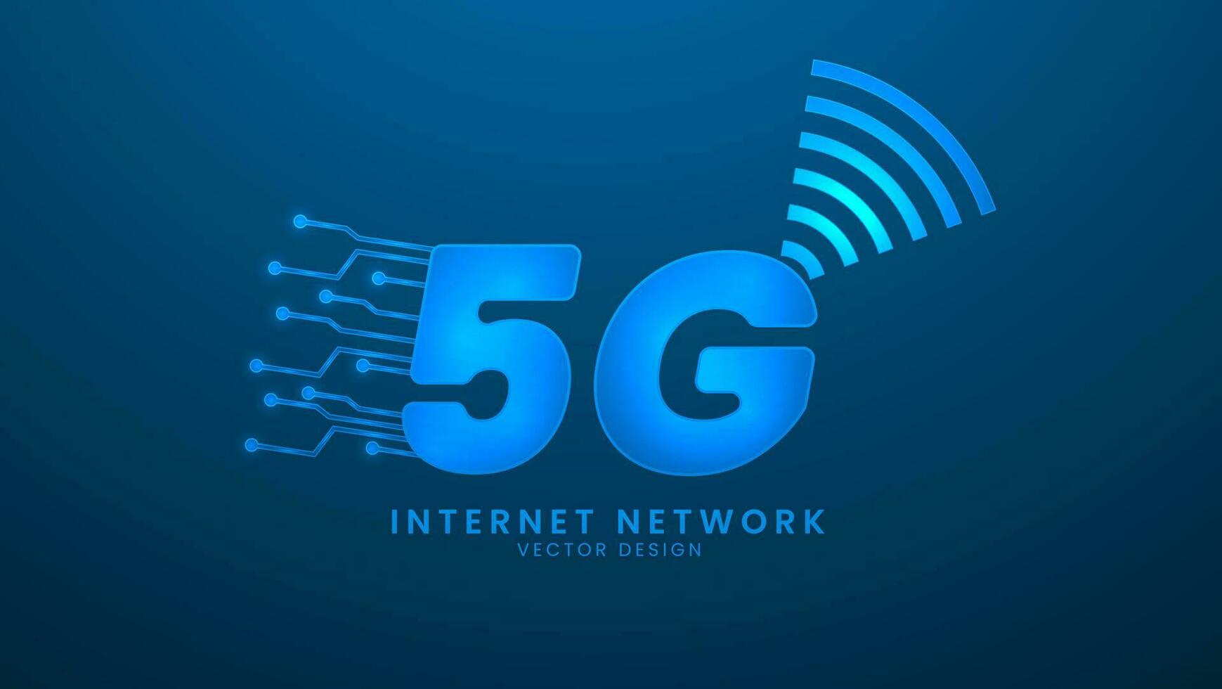 5g Internet Netzwerk. Kommunikation Netzwerke und hoch Geschwindigkeit Telekommunikation. Vektor Illustration mit Licht bewirken und Neon-