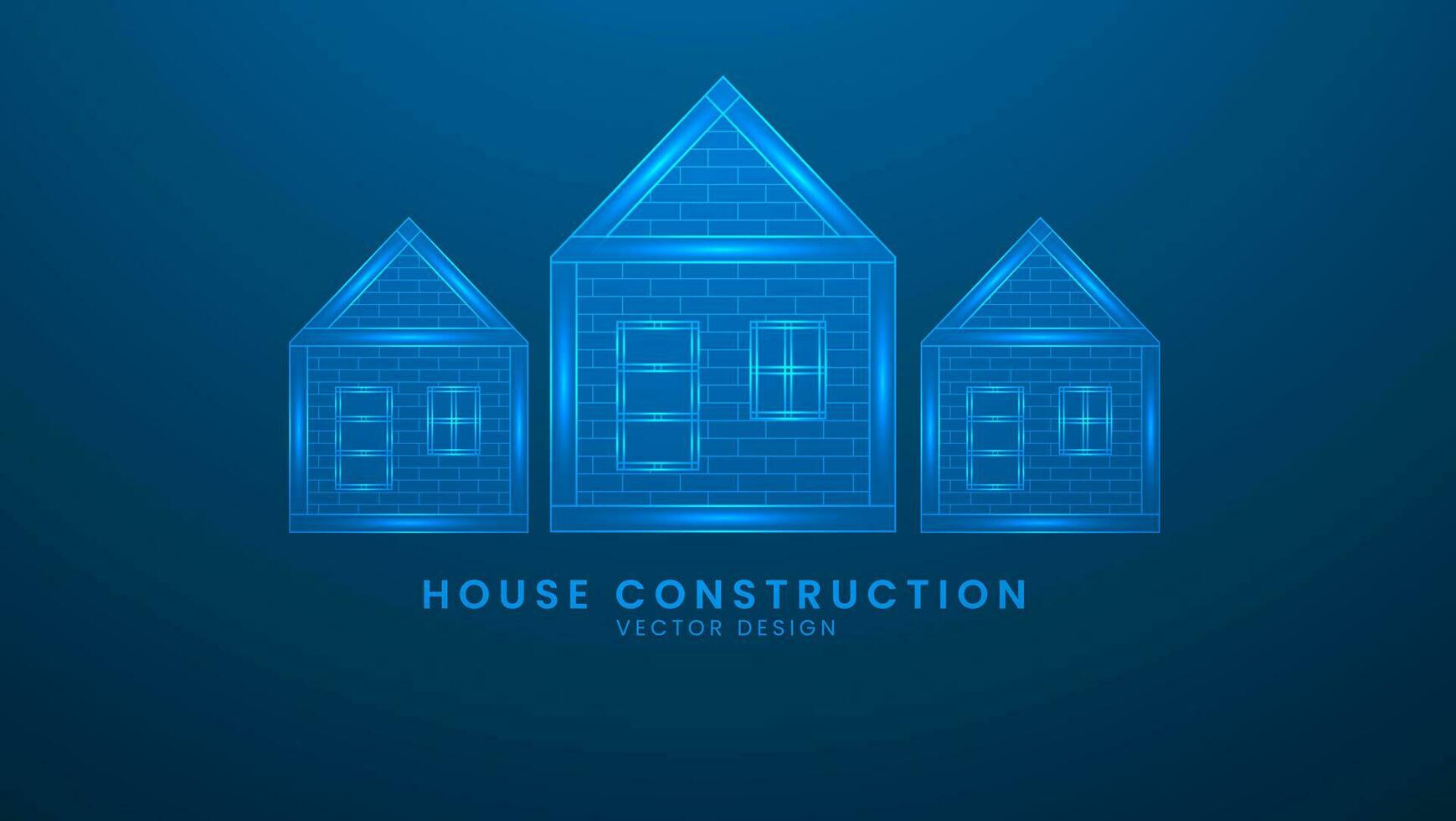 hus konstruktion. reparera eller byggnad konstruktion begrepp. vektor illustration med ljus effekt och neon