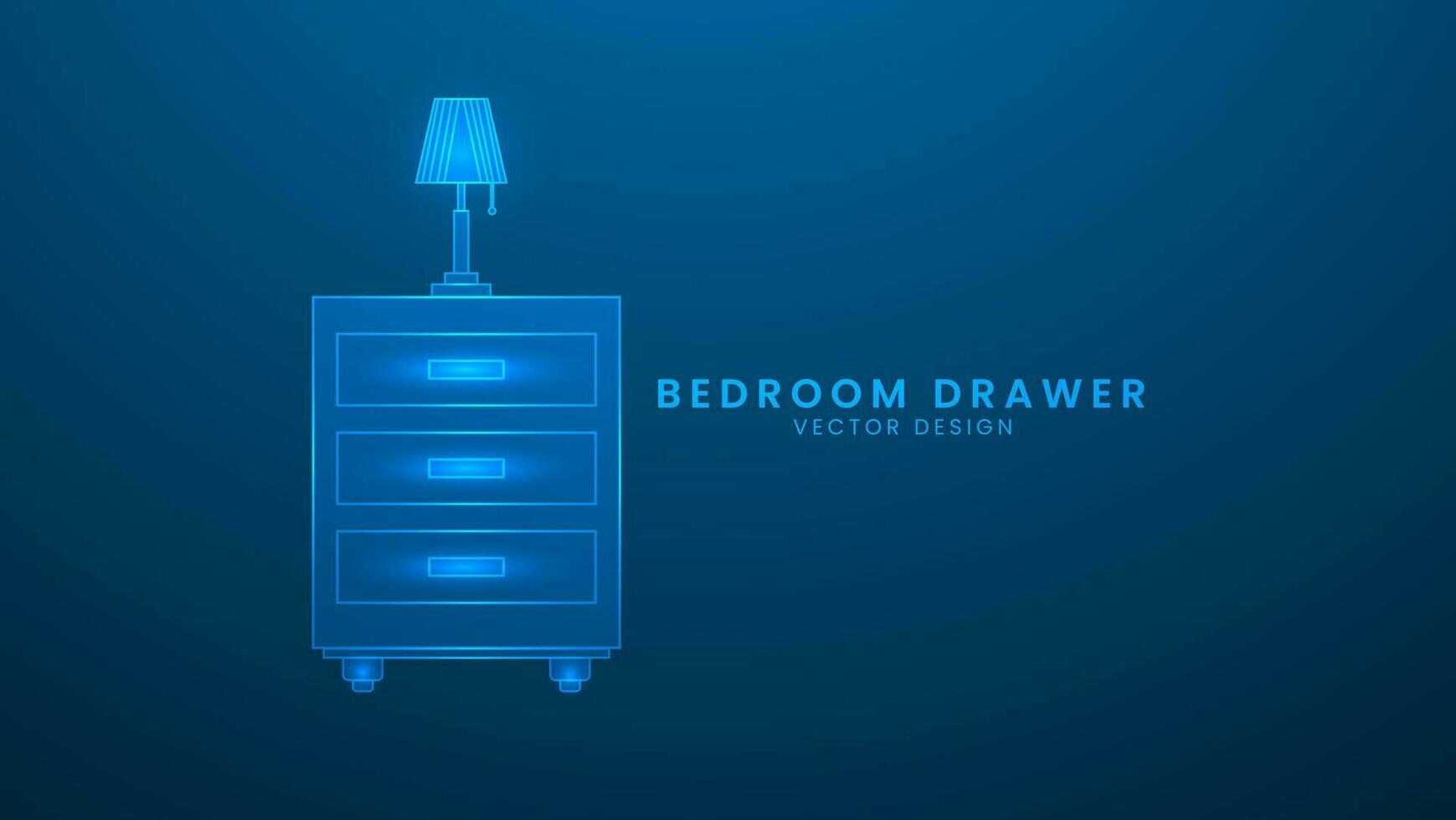 låda med lampa, Hem interiör. sovrum låda, tabell lampa interiör säng rum. vektor illustration med ljus effekt och neon