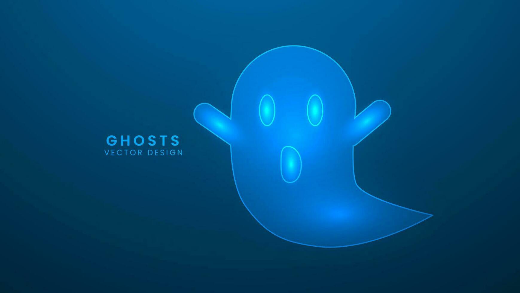 Halloween Geister mit Emotionen und Gesicht Ausdrücke. Vektor Illustration mit Licht bewirken und Neon-