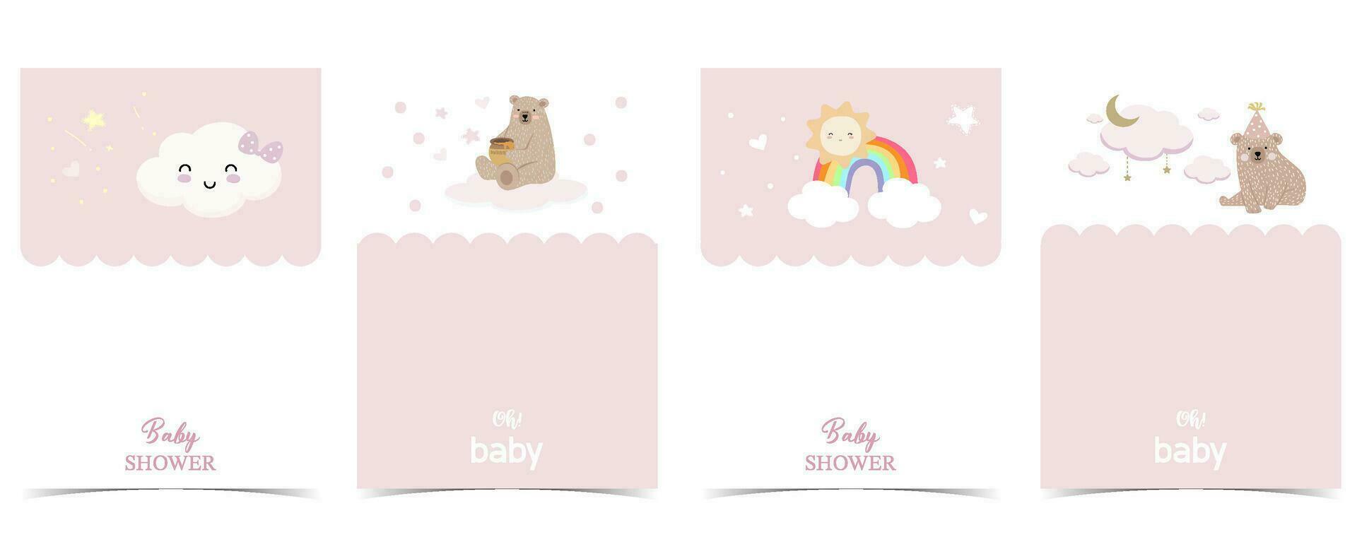 Baby Dusche Einladung Karte mit Bär, Wolke, Regenbogen zum Kind Geburtstag, Feier vektor