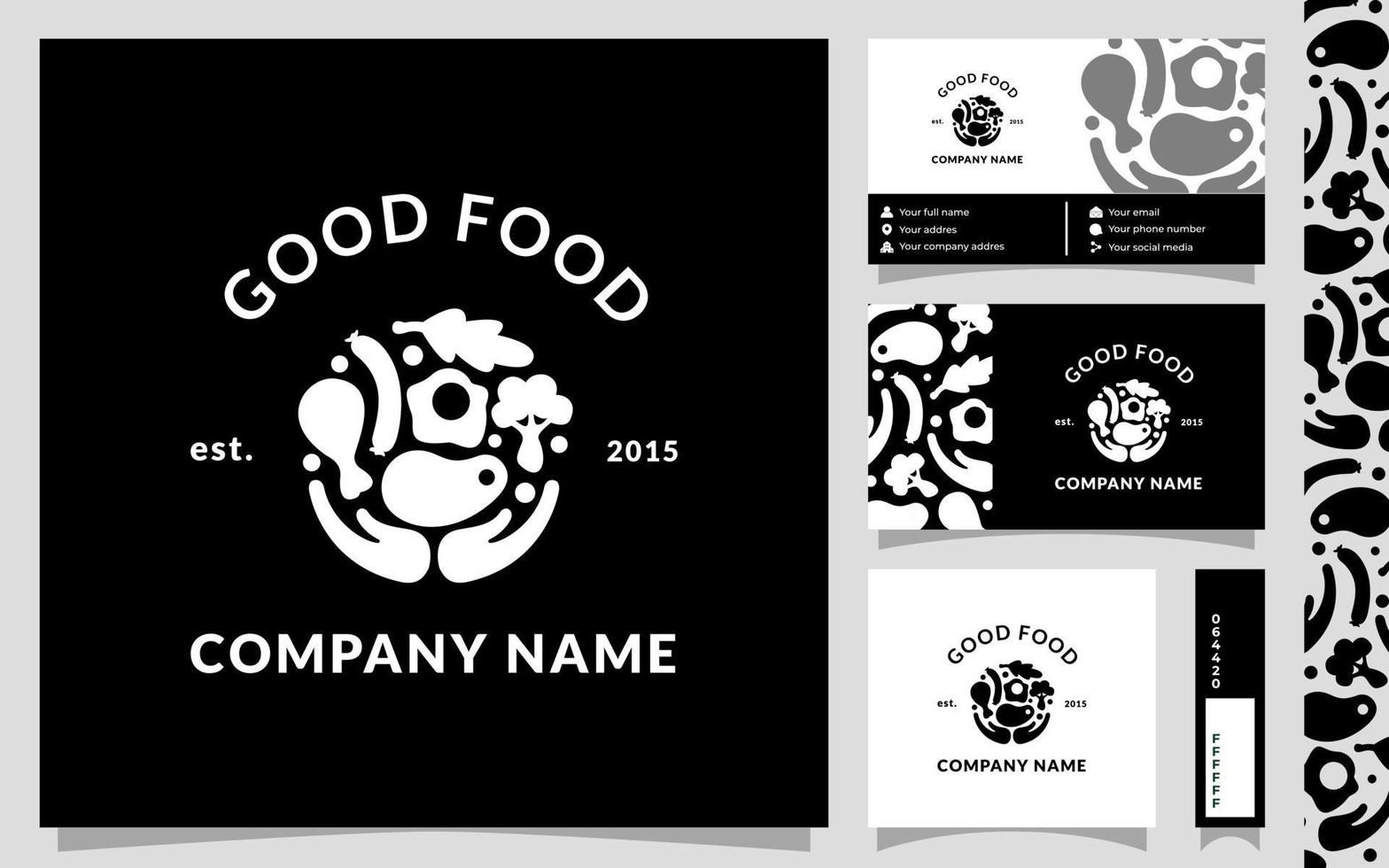 god mat, monogram logotyp mall med visitkort och mönster vektor
