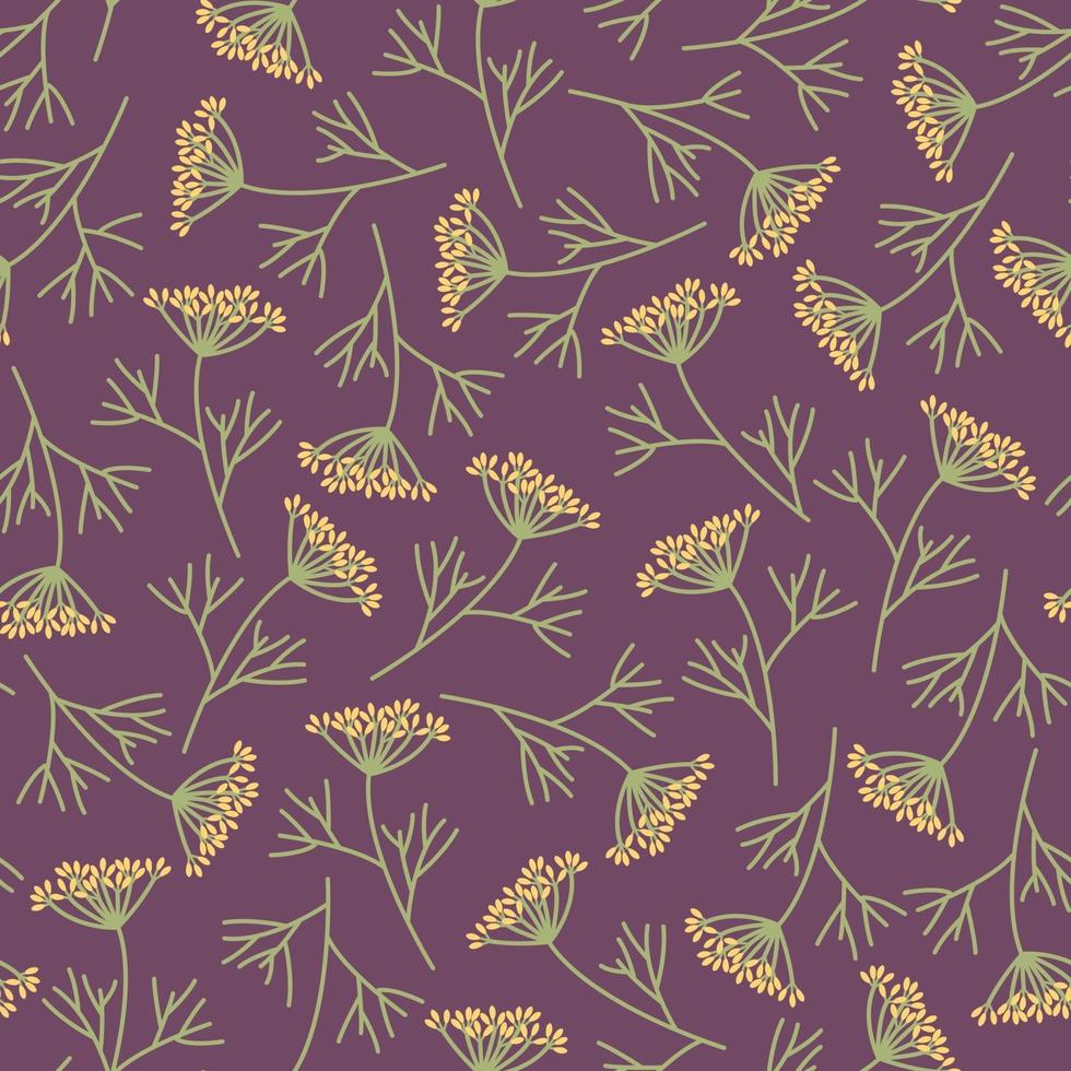 dill grenar sömlösa mönster på en lila bakgrund vektor